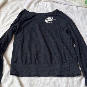 Nike Black Women's Long-Sleeve Off-Shoulder Crew Sweatshirt with White Logo